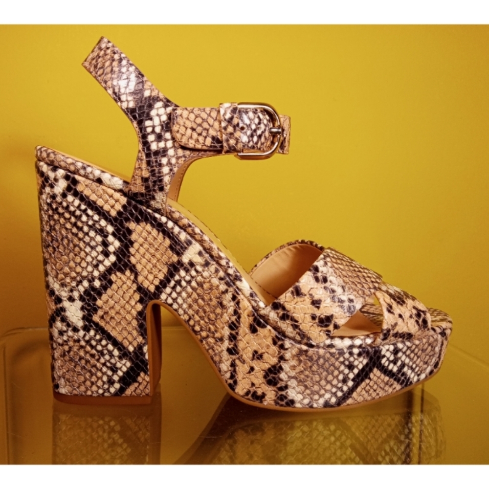 Kate Spade leather vellum snake print chunky heeled sandals 10
